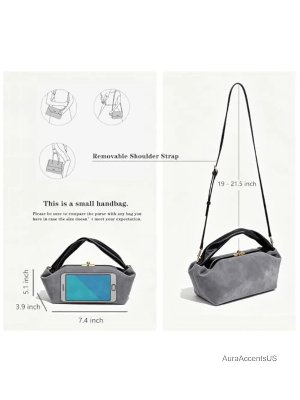 Suede Mini Crossbody Bag Purse with Top Handle Adjustable Strap Shoulder Handbag